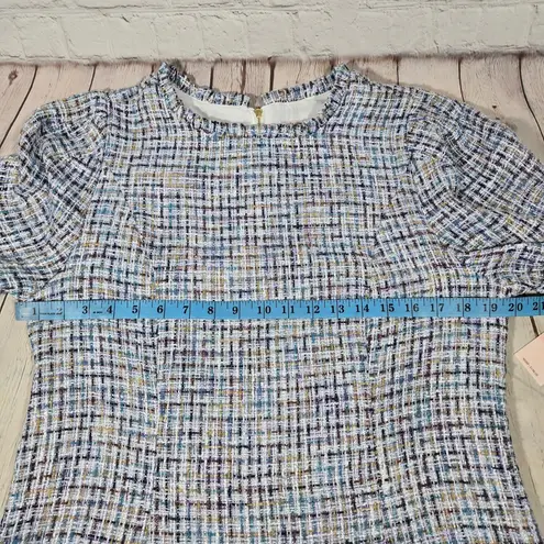 Nanette Lepore ‎ Sheath Dress Size 16 Ice Denim Multi Tweed Back Zip Short Sleeve