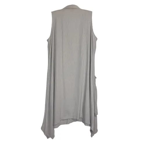 For Cynthia Dress L Gray Button Up Linen Lagenlook Pockets Sleeveless Minimalist