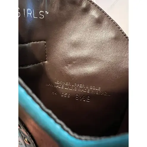 BCBG Y2K Brown Genuine Leather Studded Western Turquoise Boots Size 8.5