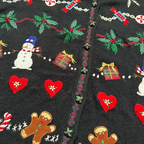 Tiara International 2001 Vintage Tiara Christmas Sweater Cardigan Snowman Gingerbread Holly L Large