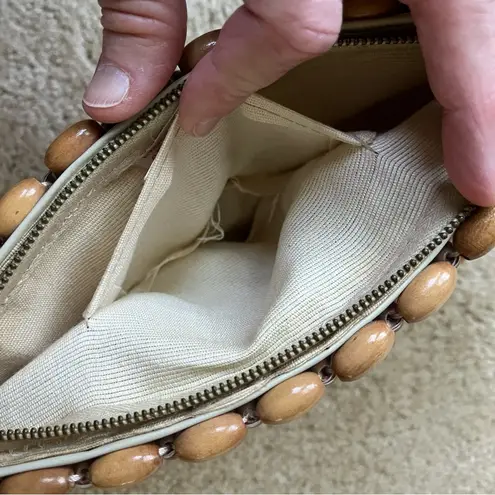 Vintage Small Tan Wooden Bead Japanese Purse
