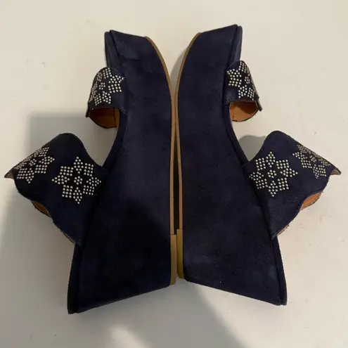 Jack Rogers  Margaux Suede Studded Wedge Sandals Denim Navy Blue Size 8.5