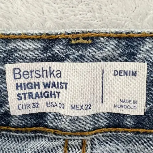 Bershka High Waist Straight Leg Denim Jeans Blue 100% Cotton Size 00 NWT Y2K