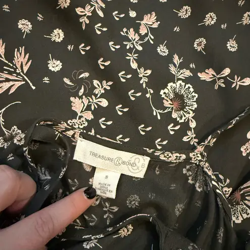 Treasure & Bond Women 8 Brown Tan Floral Print Spaghetti Strap Shift Dress