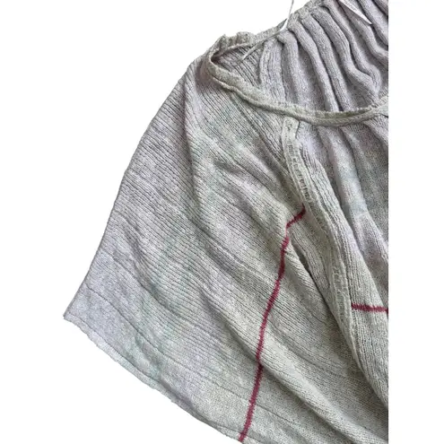 Free People  Beige Knit Poncho Top Red Stripe Gauzy Kimono Style Oversized Small