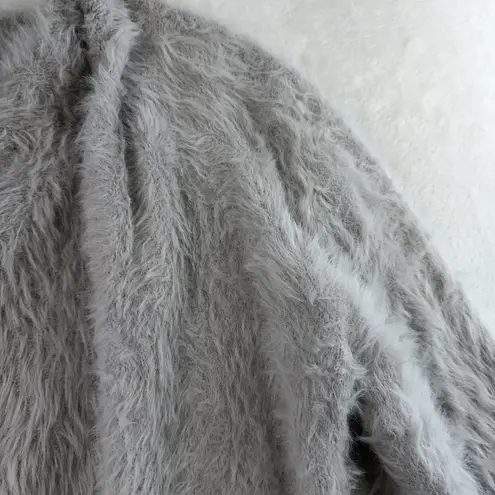 Free People  S Small Cardigan Sweater Silver Cloud Faux Fur Oversized Open Front