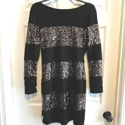Black Sequin Long Sleeve Mini Dress Party Clubwear Sparkly Glam Size Medium