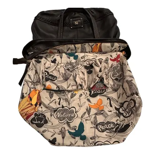 The Sak Brown Leather Large Tote Bag Braided Trim Shoulder Purse Slouchy Hobo