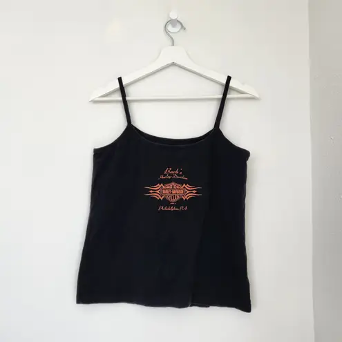 Y2K Harley Davidson Black Tank Top Spaghetti Strap Barb’s Philadelphia M/L Biker Size M