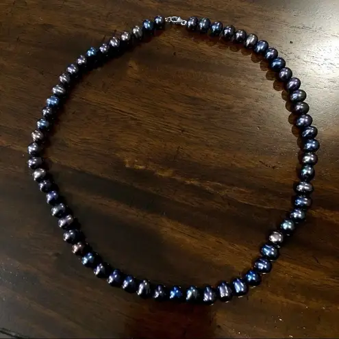 Peacock Pearl Necklace With Sterling Silver Clasp Purple