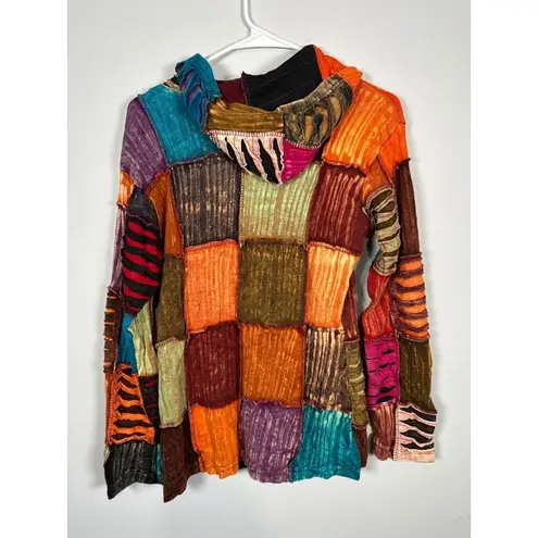 The Collection Royal Womens Zip Jacket Patchwork Colorful Hoodie Zip Boho Hippie Size undefined