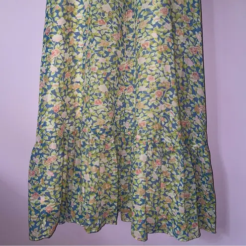 Camela of California S Maxi Dress 70s Ball Gown Blue Ditsy Floral Ruffle Boho