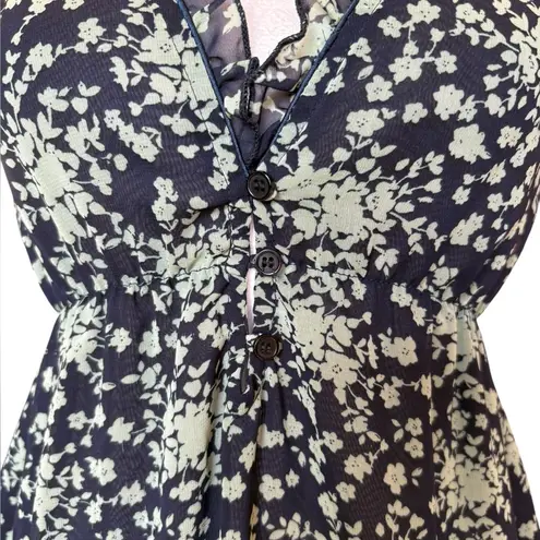 Papillon Floral Print Cap Sleeve V Neck Dress Ruffle Trim Lined Size Medium
