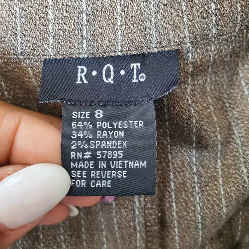 R.Q.T Striped Cuffed Ankle Pants Suit 8 Brown