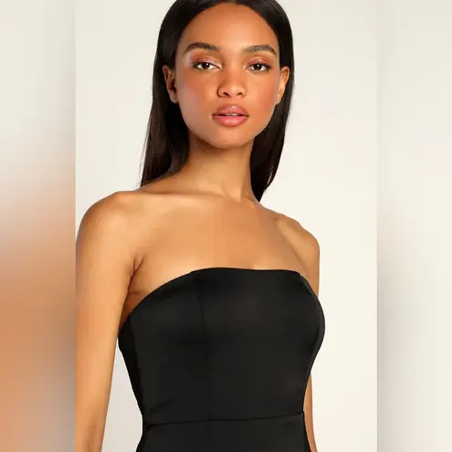 Blissfully Beautiful Black Satin Strapless Tiered Maxi Dress Size XS