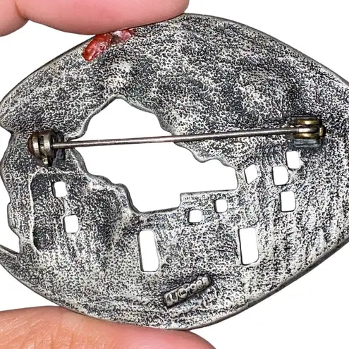 Vintage 1988 JJ 3D Building Pewter Silver Tone Pueblo Adobe Scene Pin Brooch