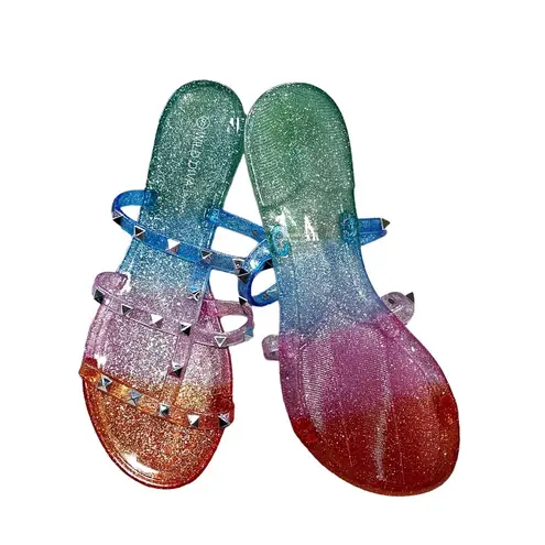 Wild Diva NEW  MULTICOLORED SPARKLY STUDDED SLIP IN SANDAL