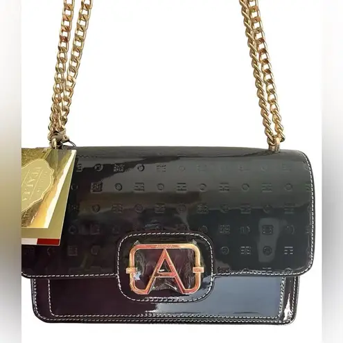 NWT ARCADIA TOP HANDLE PATENT LEATHER SHOULDER BAG Gray