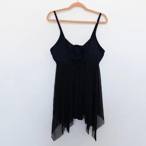 Womens Swim Dress Size XL Black Handkerchief Hem Mesh Whimsigoth Witchy Fairy