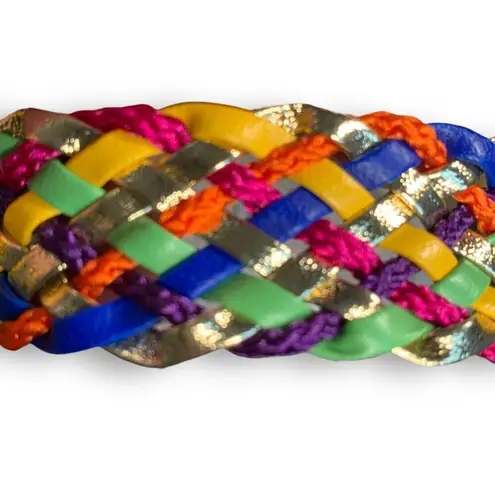Vintage Multicolor Rainbow Braided Statement Belt Gold