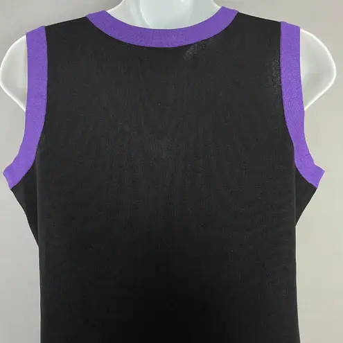 Misook Knit Top Sleeveless Black Purple Trim Sz XS Women Tank Top Office V-Neck