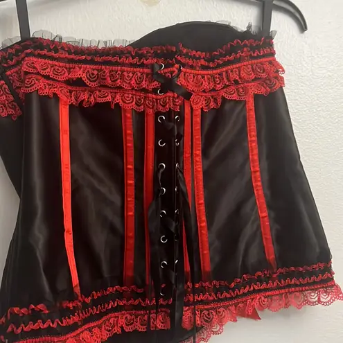 Black &Red Burlesque Moulin Rouge Corset Victorian Ren Faire Corsets Costume Top Red Size M