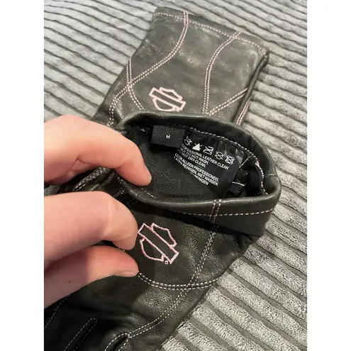 Harley Davidson women’s leather gloves black pink logo riding gear M