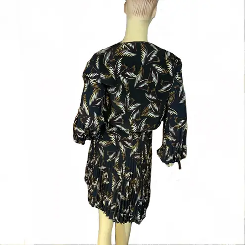 ALC Frank A.L.C. SILK “RORY” PALM LEAF PRINT BLACK & BROWN PLEATED SPLIT SLEEVE DRESS (2)