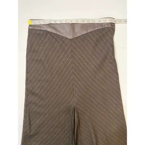 William B VTG Chocolate Rust Stripe Wool Blend Leather Pencil Shirt Sz…