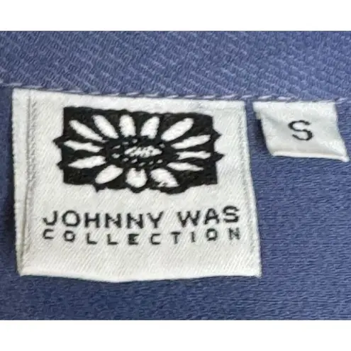 Johnny Was Womens Jacket Front Button Textured Faux Pocket Longsleeve Blue Small