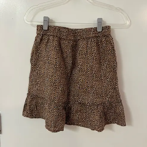 Tahari  Mini Skirt with Pockets Womens Linen Printed Ruffle Pull On Brown Size S