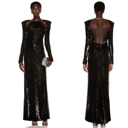 THE ATTICO Sequin Cut Out Chain Neck Gown in Black 42 4