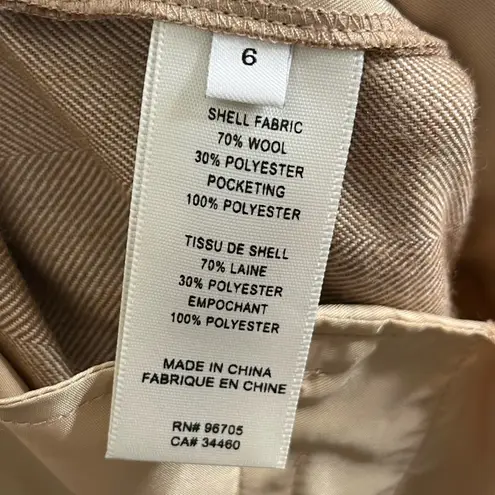 Rebecca Taylor Wool Blend Herringbone Pleated Trouser Pants Tan Size 6