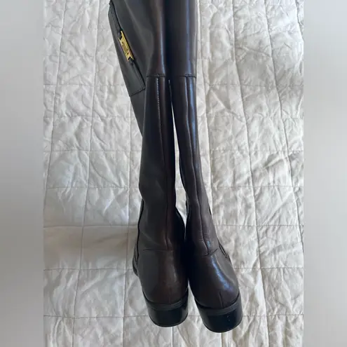 LRL Womens Maribel Brown Leather LRL Gold Monogram Riding Boots Equestrian