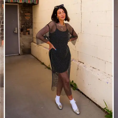 Dressed in Lala Mirrorball Mesh Rhinestone Dress Black Size 2X