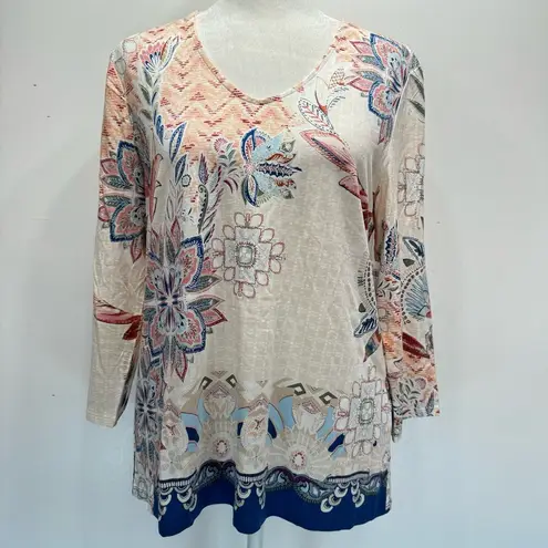 Chico's NEW Chico’s Border Floral 3/4 Sleeve Knit Top Size 1/Medium