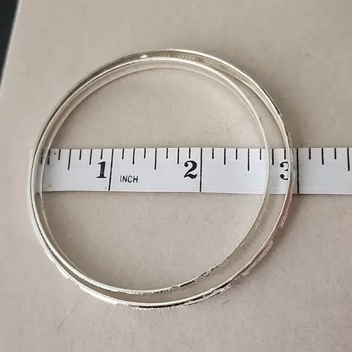 Set of Seven Small White Gold Filled Bangle Bracelet Diamond Cut Design Silver