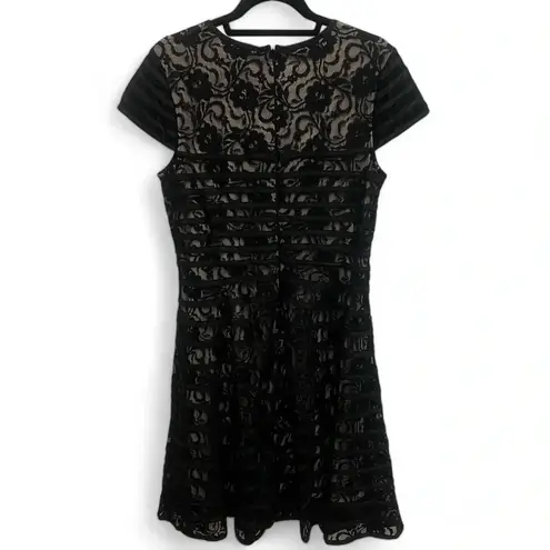 Alfani  lace cap sleeve fully lined fit & flare dress size 10 black and nude