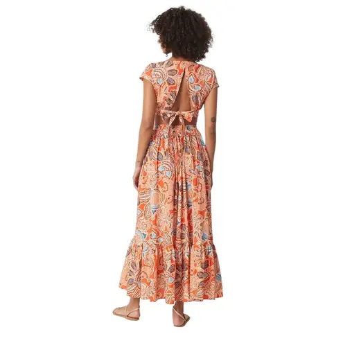 MISA Los Angeles NWT! Misa Dana Mae Dress Tangerine Flora Maxi Dress - Size Large