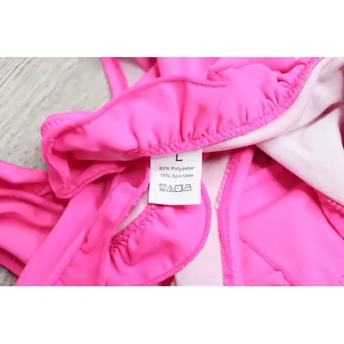 Arizona Jeans Arizona Jean Yellow Pink Cried Ruffle Tankini Floral 2pc Swimsuit LARGE Poolcore