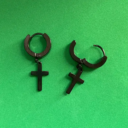 Titanium Steel Cross Dangle Drop Earrings for Men Women,Punk Hip Hop Earrings Black