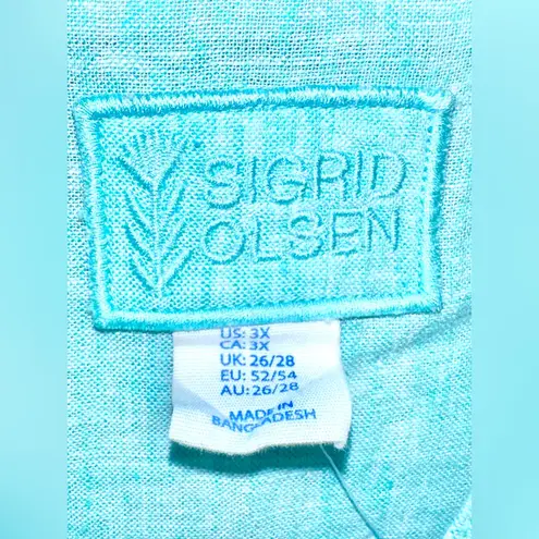 Sigrid Olsen NWT Teal Linen Blend Top - 3X