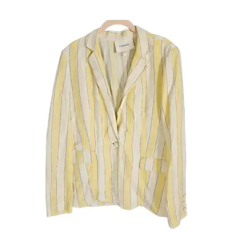 frame denim FRAME Yellow Striped Linen One-Button Blazer size 8 yellow white blue thumbnail 2
