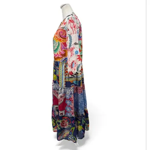 Johnny Was Regia Dress Tiered 100% Silk Boho Midi Floral Paisley Patchwork Small
