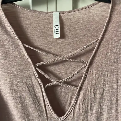 Jolie Women’s Dusty Rose Criss Cross Deep V Neck Short Sleeved Shirt