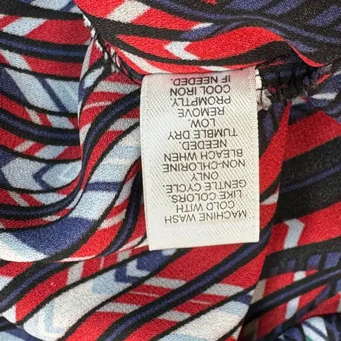 Versona Shirt Womens XL Blue Red Abstract Print Roll Tab Sleeve Pullover Blouse