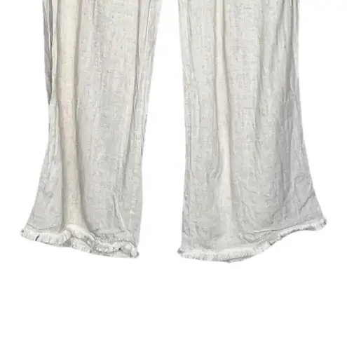 Coco + Carmen Pants Womens Medium Cream Linen Blend Cropped Frayed Hems Neutral