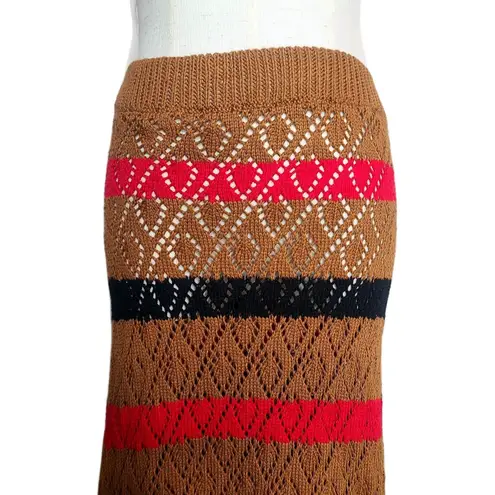 Stella Pardo Paris Talia Crochet Striped Open Knit Flared Pointelle Skirt Sz S Brown