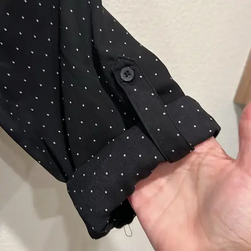 Larry Levine black with white polka dots drawstring waist lined dress. EUC.