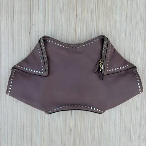 Alexander McQueen De Manta large light brown beige leather studded trim clutch